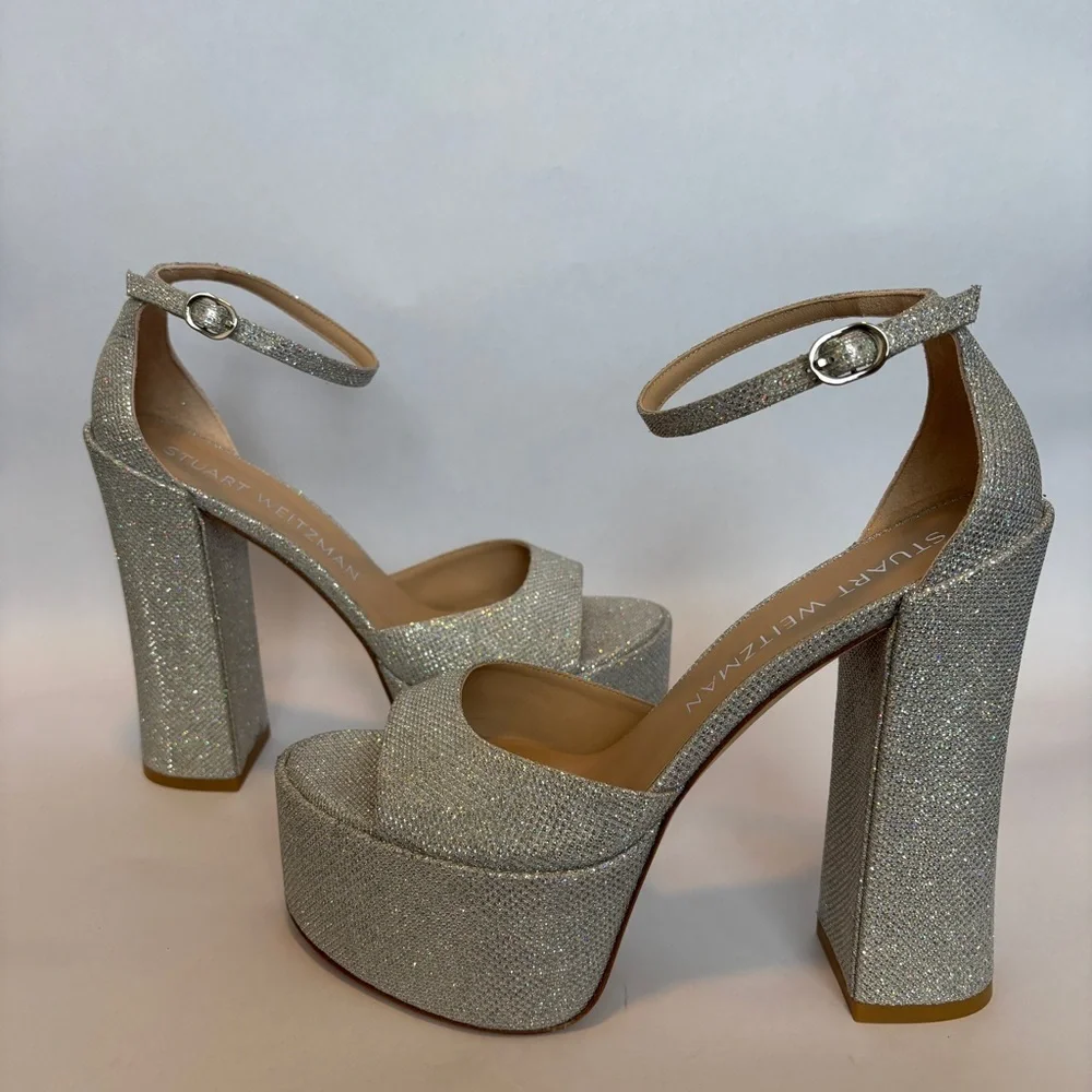 Stuart Weitzman Skyhigh 145 Metallic Platform Heels size 10.5‎